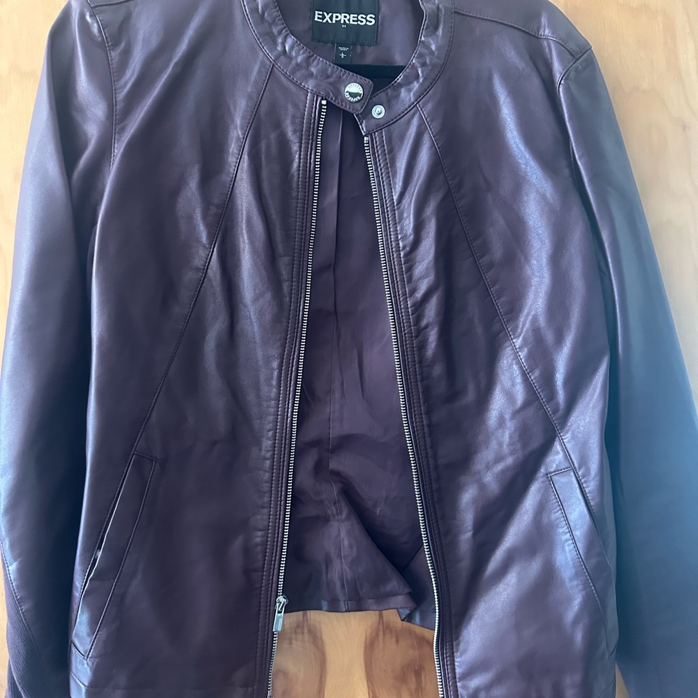 Express Women's Dark maroon fake Leather Jacket